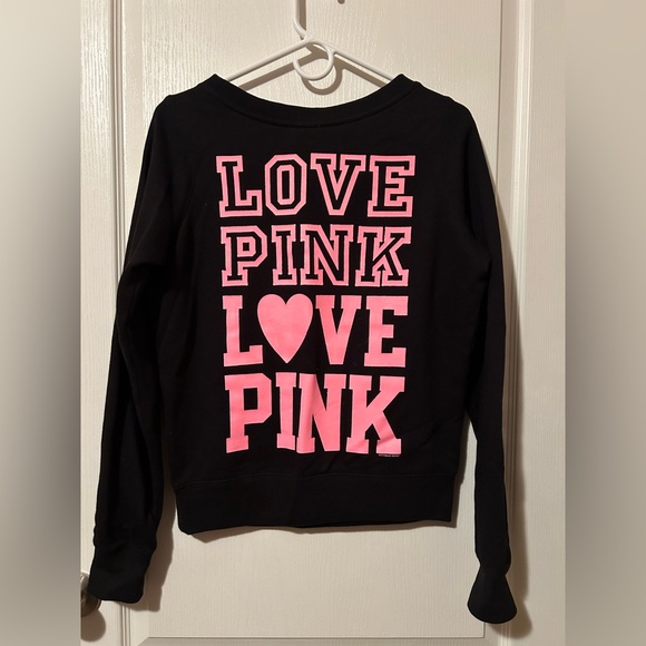 PINK Victoria's Secret Black Sweatshirt with Pink Heart - Picture 2 of 2